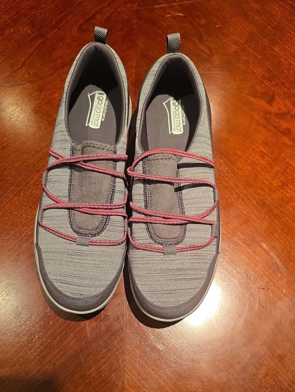 Skechers Gray Slip-On Sneakers with Pink Accent Laces
